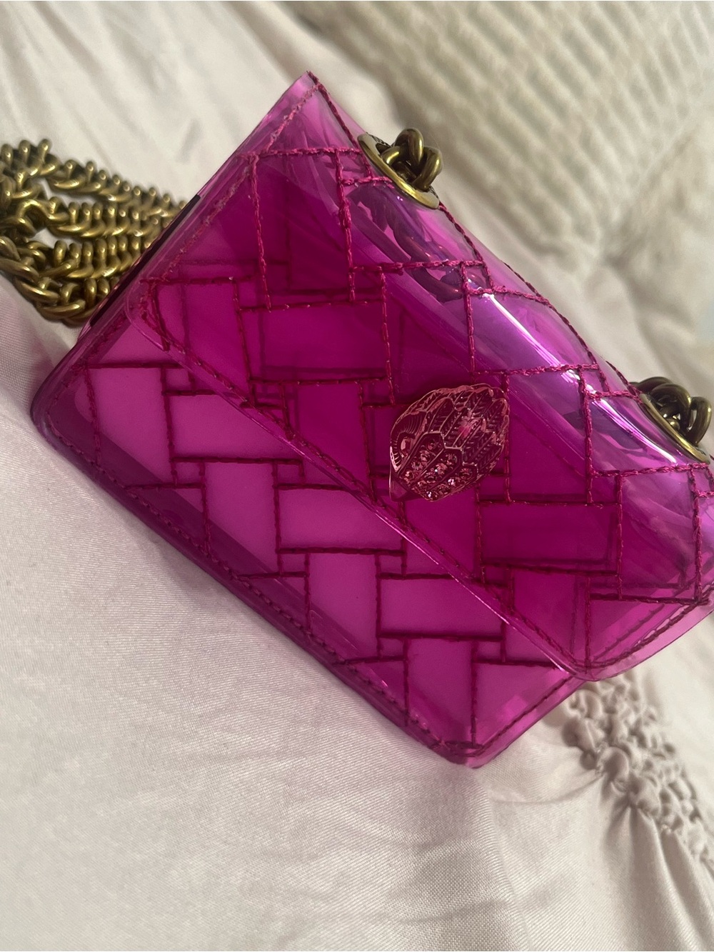 Kurt Geiger Hot Pink Transparent Crossbody with Gold Chain (Vinyl) - Picture 6 of 11